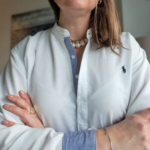 Ralph Lauren Blue Label White Blouse with Blue Stripes